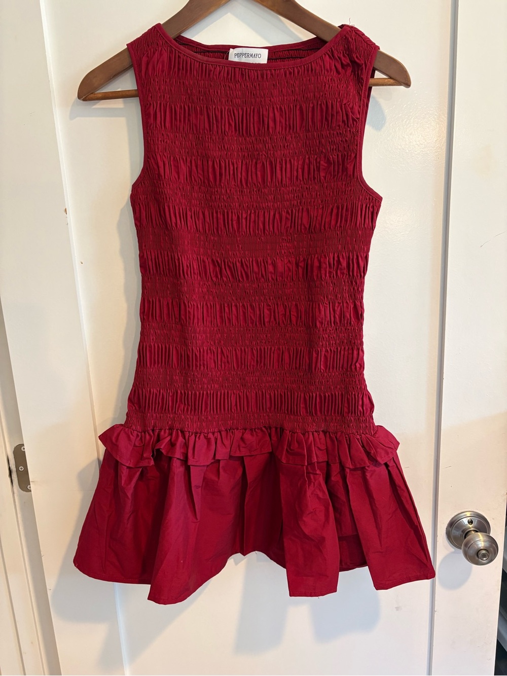 Pepper Mayo Garden Kisses Burgundy Sheer Ruffle Dress Size 6 Rush Cocktail - Picture 3 of 12